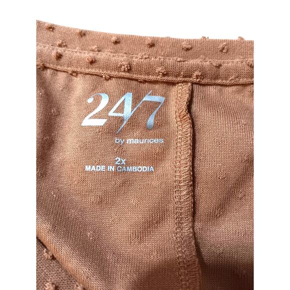 MAURICES 24/7 Flowy Tunic Top 2X V-Neck Textured Soft Nuetral Comfort Work Brown - Picture 4 of 7